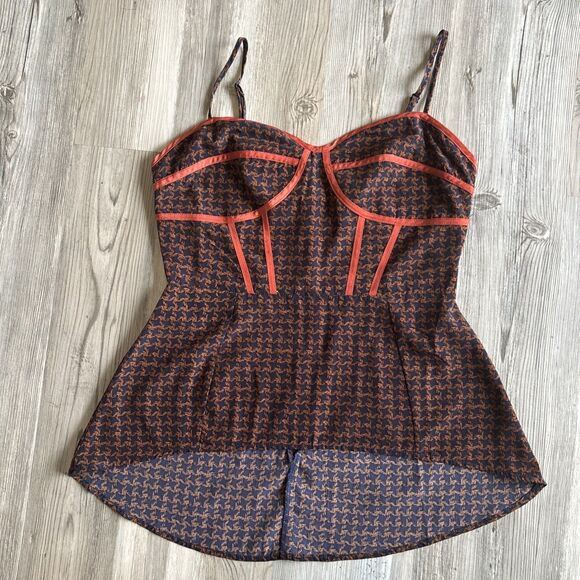 Sugarlips Blue And Orange Houndstooth Peplum Bustier Camisole Blouse Size Small - Picture 3 of 9